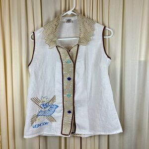 Handmade Summer Top from VTG Hand Embroidered Tea Towel Dutch Girl Wednesday